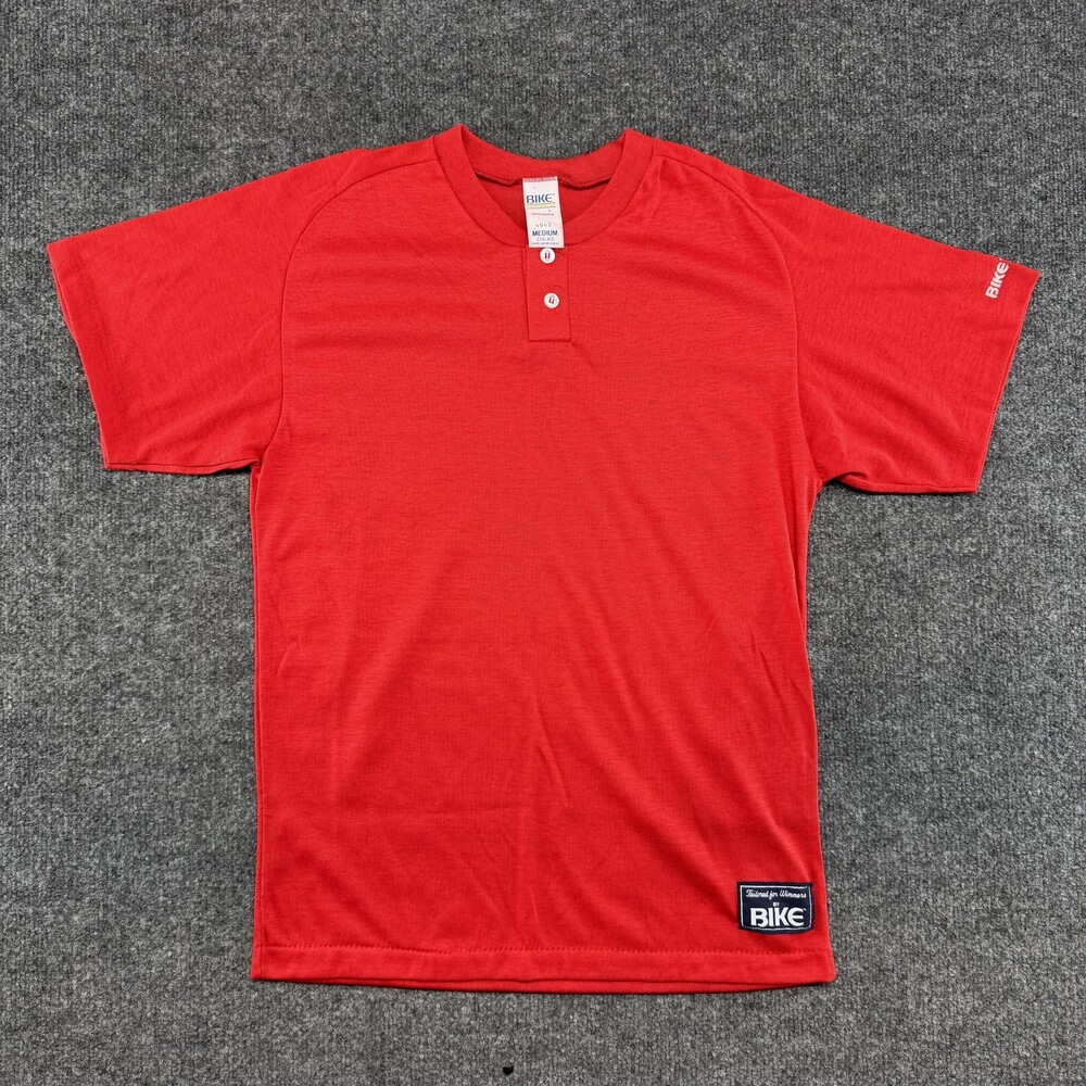 Vtg BIKE Shirt Mens Medium Red Henley Jersey Short Sleeve Athletic Tee